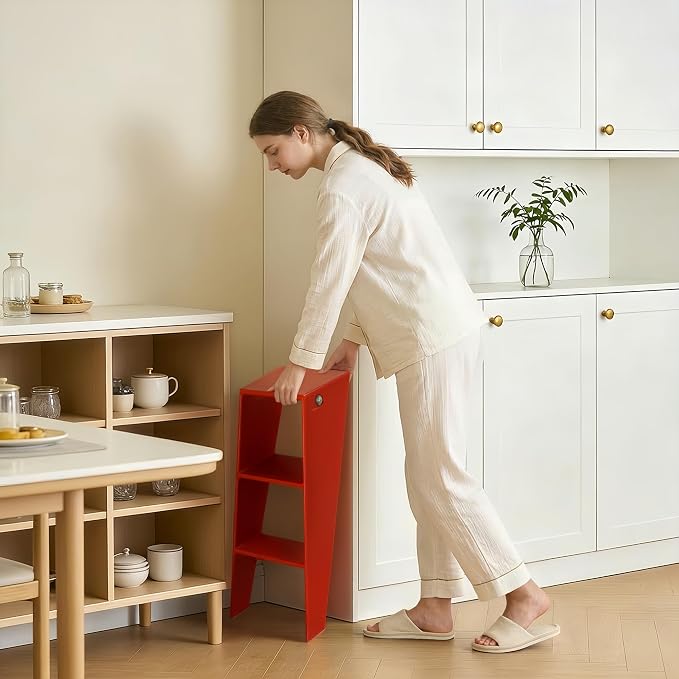 HOTEAGLE Modern Folding Chair - Multifunctional Design Doubles as Step Stool & Storage Shelf, Sturdy Engineering Plastic for Kitchen, Dining & Bistro,Red - Image 7