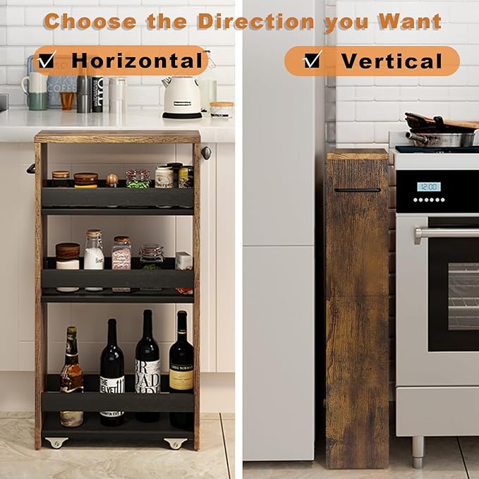 TEAMIX Slim Rolling Storage Cart, Wood 4-Tier Narrow Kitchen/Laundry Cart | 5.5"W Thin Cabinet with Wheels and Handle, Use as Spice Rack Next to Fridge, Laundry Room Organization Between Washer & Dryer - Image 3