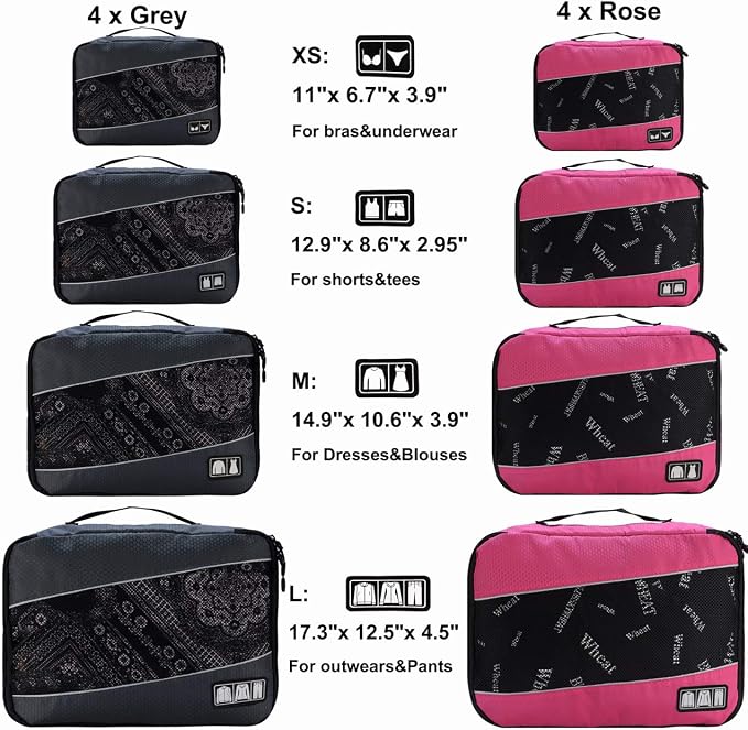 Packing Cubes large Luggage Organizers Bags For Travel Organizing Clothes | Mixed Color 8 Set Suitable family or two-person trips; breathable mesh make easy to sort; durable and convenient to store - Image 2