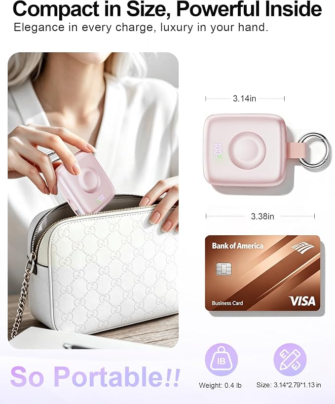 Portable Charger 3 in 1, Smaller 10000mAh Built-in Cables 22.5W Power Bank | Travel Essentials, Fast Charging Keychain Battery Pack for iPhone17/16/15/14/13, Android, iWatch Ultra/11/10/9/8, Pink - Image 7