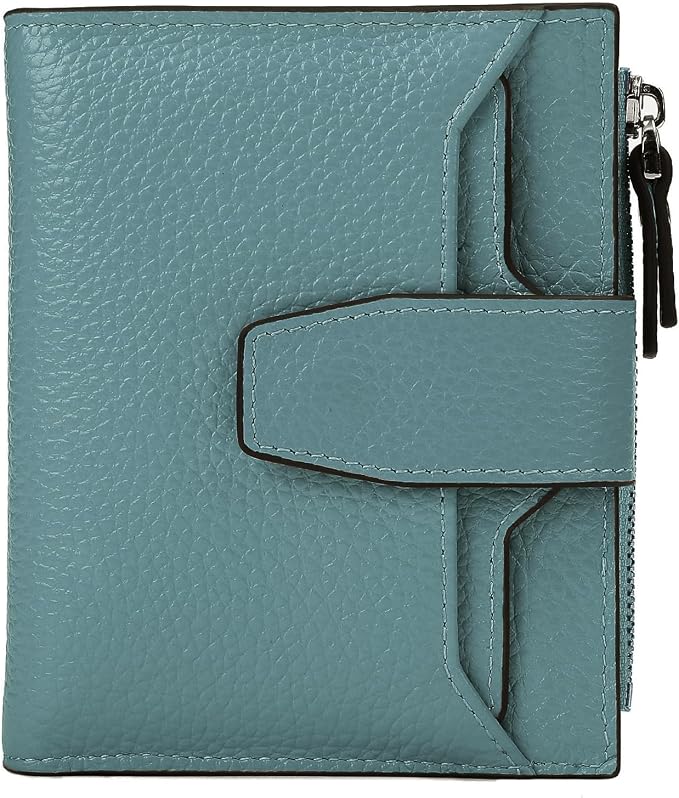 Women's RFID Blocking Leather Small Compact Bi-fold Zipper Pocket Wallet Card Case Purse with id Window by AINIMOER