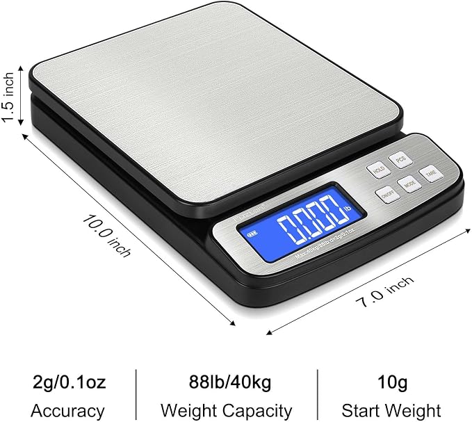Fuzion Digital Shipping Postal Scale 88lb x 0.1oz, Stainless Steel Platform | All-in-1 Shipping Scale, Large Display, Hold/Tare/PCS Counting, Easy Calibration, 5 Units, Scale for Packages, Small Business - Image 4