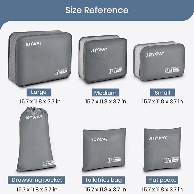 Joyway 6 Set Packing Cubes for Travel, Lightweight Luggage Organizer Bags for Suitcases, Travel Essentials Clothes Storage Bags for Carry On, Backpack, Vacation and Business Trips - Image 3
