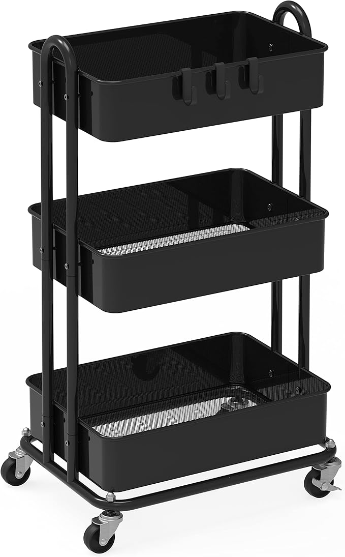 Simple Houseware 3-Tier Heavy Duty Metal Utility Rolling Cart, Black by SimpleHouseware