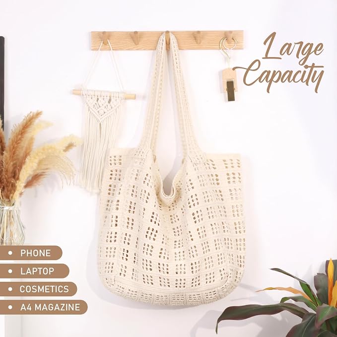 hatisan Crochet Bag for Women, Handmade Knit Beach Tote Bag Summer - Image 5