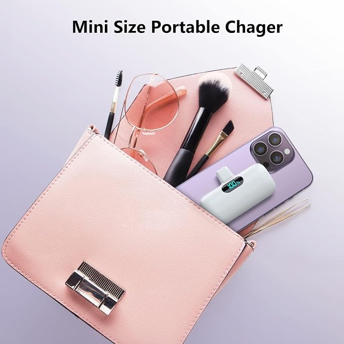 Feob Mini Portable Charger 5000mAh Power Bank,15W PD USB C Cell Phone Portable Power,LCD Display Battery Pack Compatible with iPhone 17/Air/17 Pro/17Pro Max/16/15 Android/Samsung/Moto(Type-C Only) - Image 4