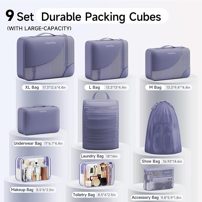 OlarHike 9 Set Packing Cubes for Travel,Gifts for Women Mom,Anti-Tearing Suitcase Organizer,with Over 1000 pcs Mesh Holes,Vacation Essentials & Accessories for Cruise Ship - Image 2