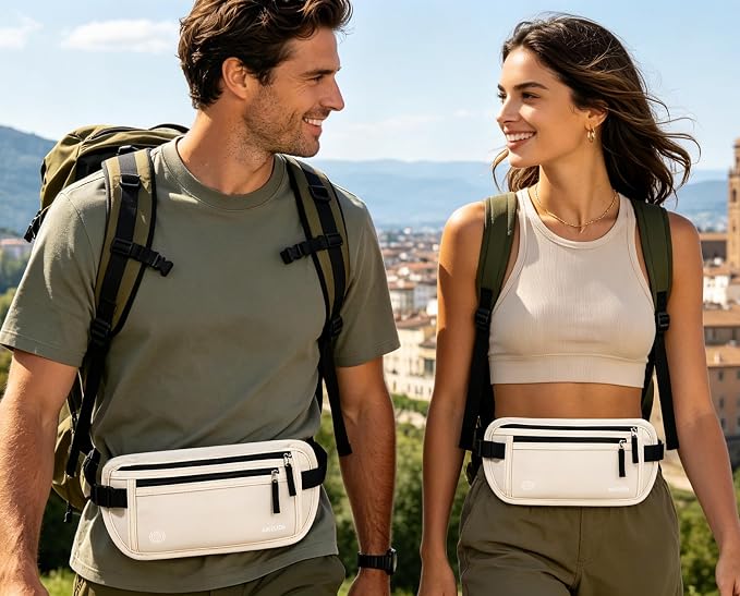Money Belt - Slim Passport Holder RFID Blocking Travel Wallet Undercover Fanny Packs for Men Women - Beige - Image 7