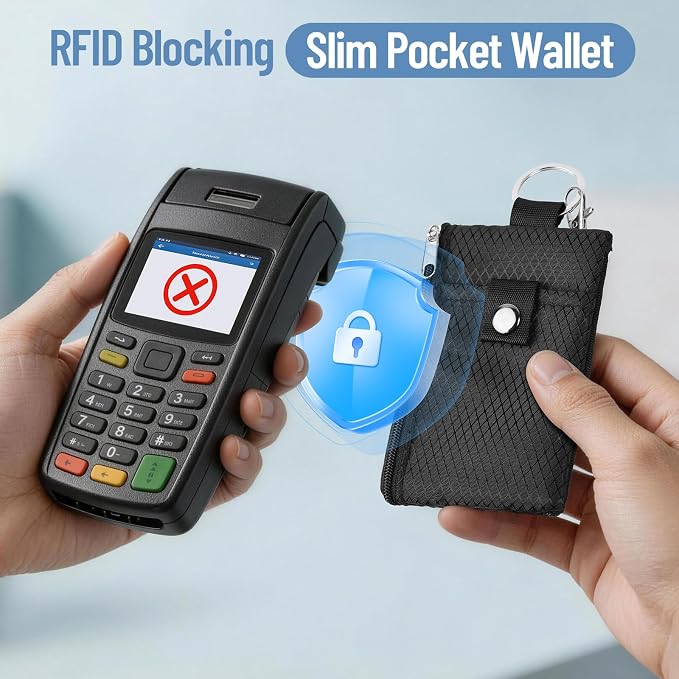 RFID Blocking Lanyard Wallet with ID Window Card Holder Green 1pc | Slim, Small, Keychain Wallet, Traval Neck Wallet, Zipper Pouch, Badge Holder, for Cards Cash Coins - Image 6