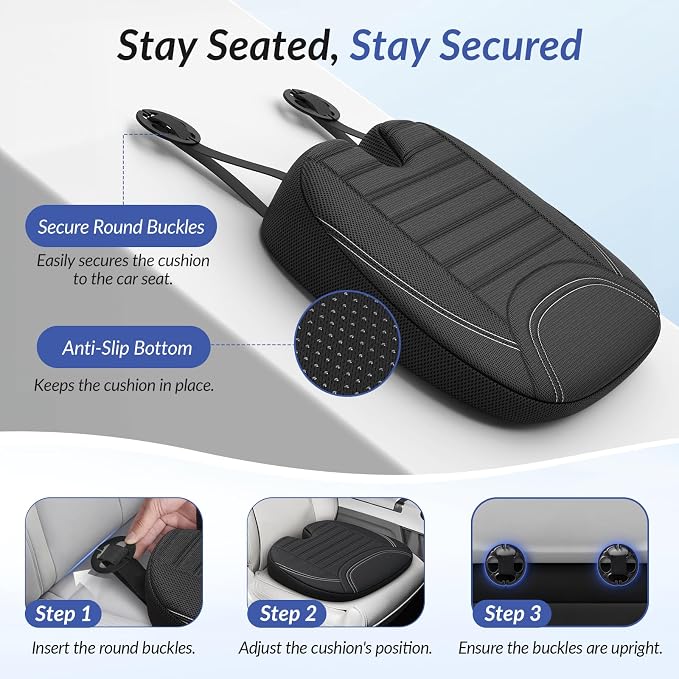 Wedge Car Seat Cushion for Tailbone Pain Relief & Better Visibility | Ergonomic Memory Foam Seat Cushion for Car with Breathable Channel Design, Fits Car, SUV, Truck, Non-Slip Mesh Cover - Image 7