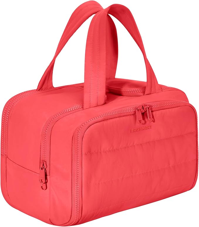 BAGSMART Travel Toiletry Bag, Puffy Toiletry Bag for Women, Wide-open toiletry bags for traveling, Large Travel Cosmetic Makeup Bag Organizer for Accessories,Toiletrie (g-Bright Red) by BAGSMART