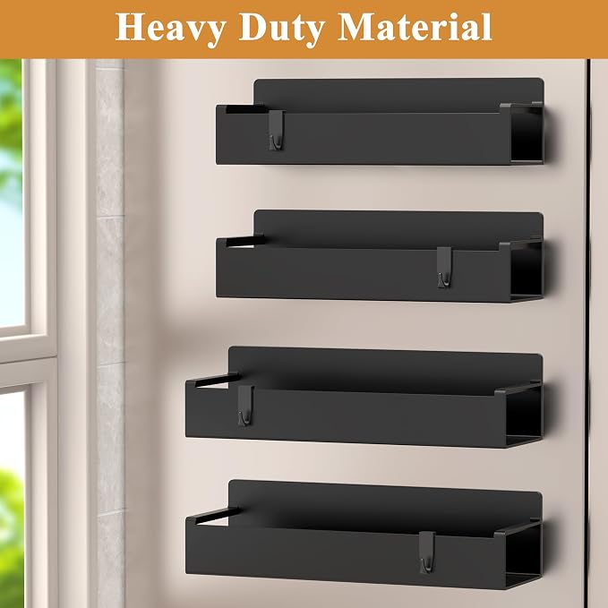 HuggieGems 4 Pack Magnetic Spice Rack Organizer for Refrigerator and Oven, Matt Black Fridge Organizers and Storage for Kitchen - Image 4