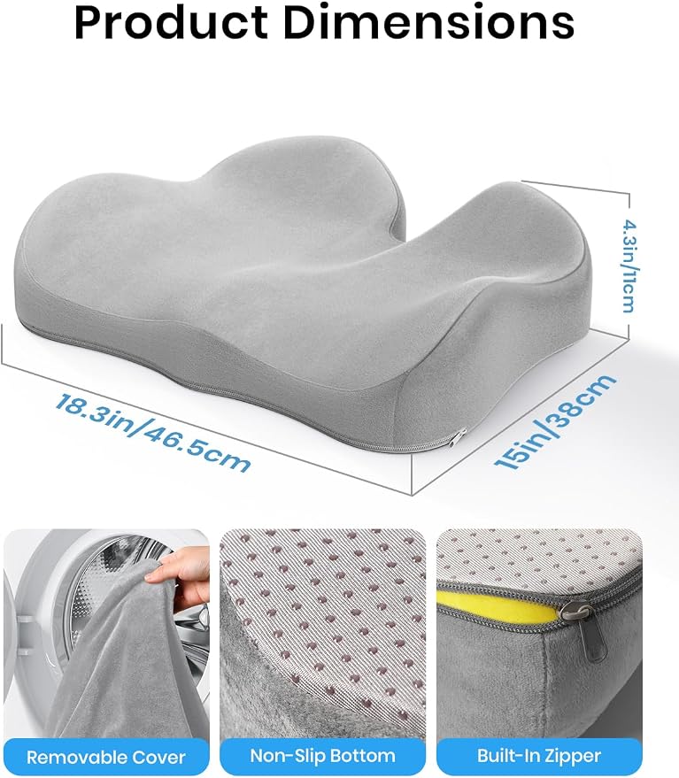 Benazcap Seat Cushion - Memory Foam Car Seat Pad - Sciatica & Lower Back Pain Relief - Car Seat Cushions for Driving - Road Trip Essentials for Drivers, Grey - Image 2
