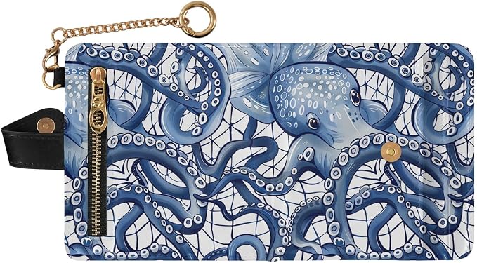 Blue Octopus Tentacle Women's Wallets RFID Blocking,Credit Card Holder Bifold Wallet,Slim Card Cases,PU Leather Travel Wallet for men Girls - Image 2