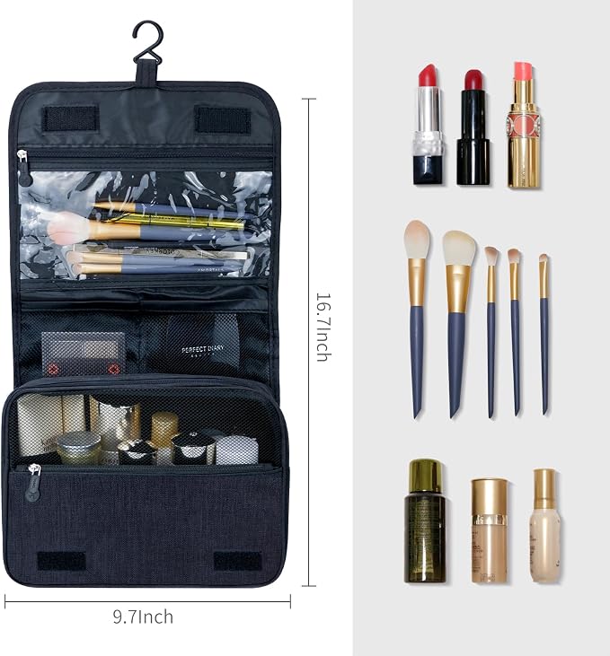 Lcsmaokin Large Capacity Toiletry Bag Travel Bag with Hanging Hook for Men and Women Waterproof Travel Cosmetic Bag Bathroom Storage Bag for Brushes Set,Full-Sized Shampoo,Toiletries,Accessories-Black - Image 4