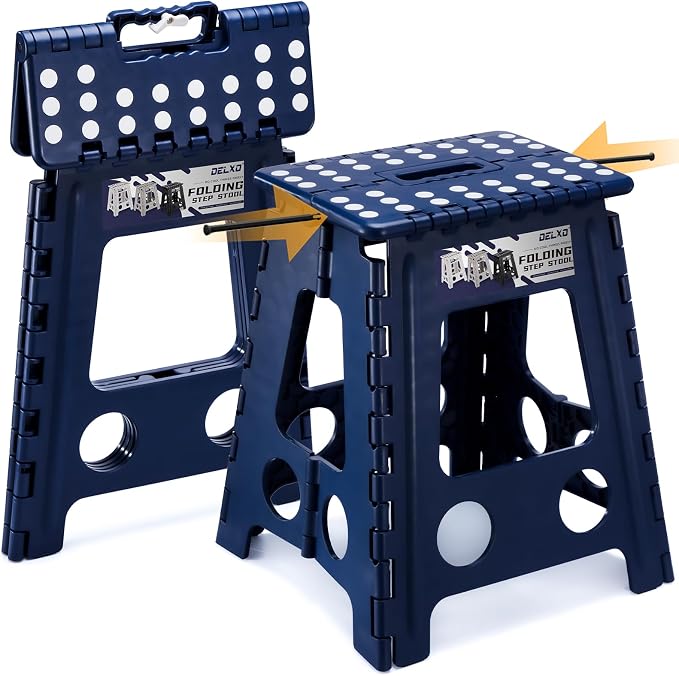 Delxo 16 Inch Folding Step Stool,Foldable Step Stool for Adults Blue | Step Stool with Safety Lock,Portable Collapsible Step Stool,Non-slip Folding Stools for Kitchen Bathroom Bedroom Garden 1PC by Delxo
