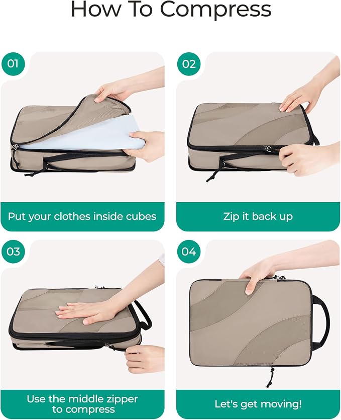 BAGSMART Compression Packing Cubes for Travel | Lightweight suitcase organizers bag set, space-saving double zipper expansion for carry-on luggage & travel organization - Image 4