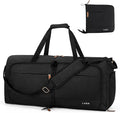 Lekesky Foldable Travel Duffle Bag for Women, 60L Large Duffel Bag with Separate Shoes Compartments & Straps, Carry On Weekend Bag for Women, Hospital, Overnight (Black) by LEKESKY