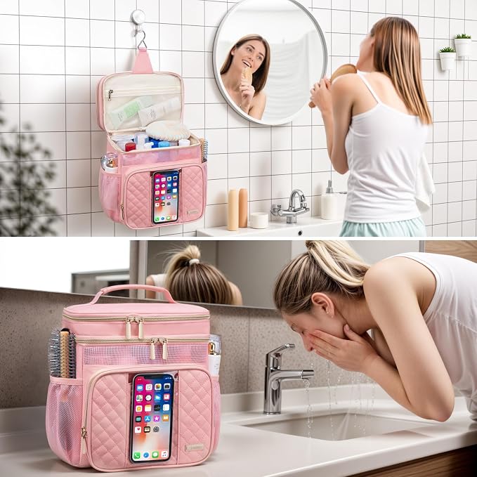 Tealari Large Toiletry Bag for Women Men,Bathroom Bag,Water Resistant Shower Bag,Makeup Bag,Portable Shower Caddy for College Dorm,Hanging Travel Toiletry Bag with Transparent Waterproof Phone Pocket - Image 8