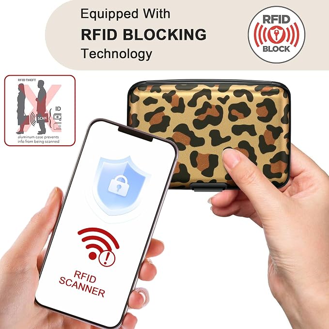 Mini RFID Aluminum Wallet Credit Cards Holder Business Card Case Metal ID Case for Men Women（Leopard - Image 2