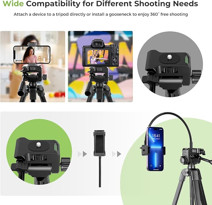 Aureday Phone Tripod, 82" Tripod for iPhone with Flexible Gooseneck, Wireless Remote and Phone Holder, Extendable Cell Phone&Camera Tripod Stand for Selfies/Video Recording/Live Streaming/Vlogging - Image 4
