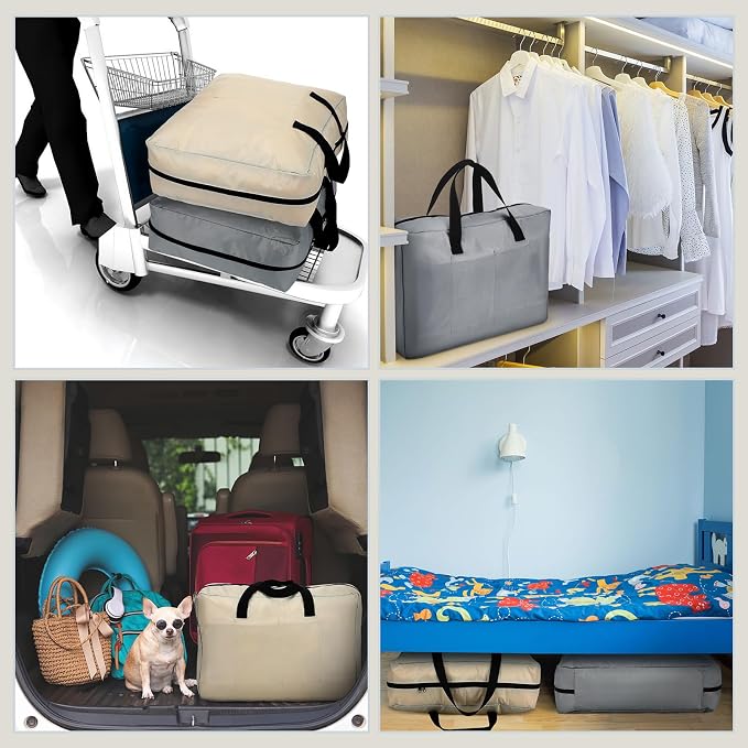 2 Pcs Shoe Bags for Travel with Handle Zipper Large Portable Shoe Organizer Luggage Storage Bags for Women and Men(Light Gray, Beige) - Image 6