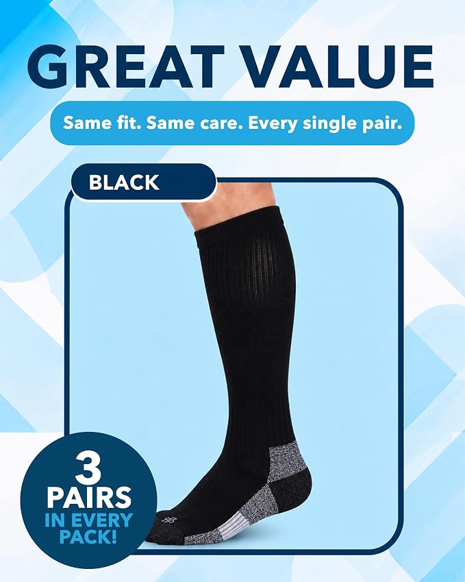 Doctor's Select® Bamboo Viscose Light Compression Socks for Women & Men - 3 Pairs, 8-15 mmHg Compression Socks, Knee High - Image 5