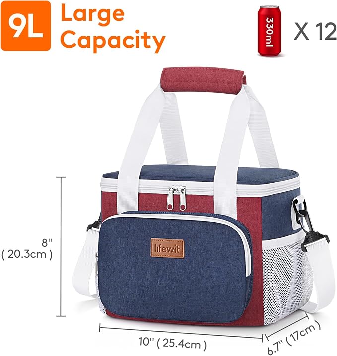 Lifewit Medium Lunch Bag, Insulated Lunch Box, Soft Cooler Cooling Tote for Adult Men Women, White and Red and Blue 12-Can (9L) - Image 3