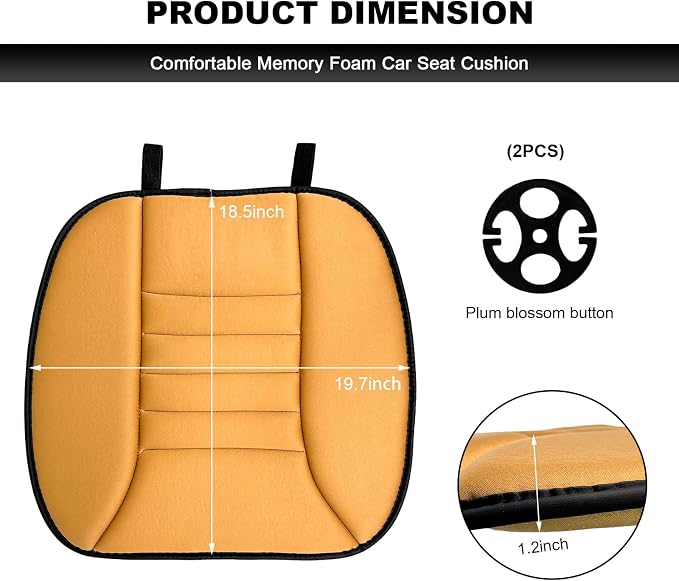 Car Seat Cushion, 1.2" Thick Comfort Memory Foam Auto Seat Pad with Non Slip Bottom, Breathable Driver Seats Pillow Pressure Relief Chair Cushion for Vehicle Office Home (Orange) - Image 2