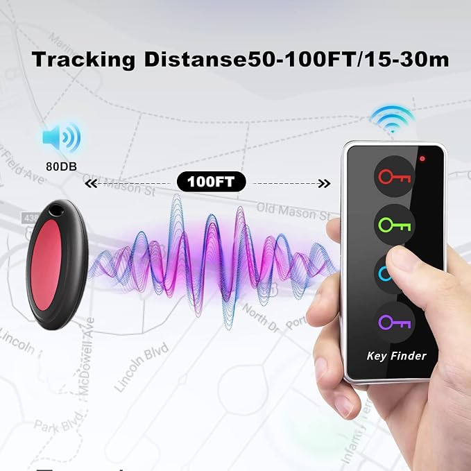 Key Finder Locator with Sound, 100ft RF Item Tracker Tags with LED Light, 80dB+ Loud Beep Wireless Remote Finder for Keys, Wallets, TV Remotes, Phones – 4 Receivers, Easy for Seniors - Image 4