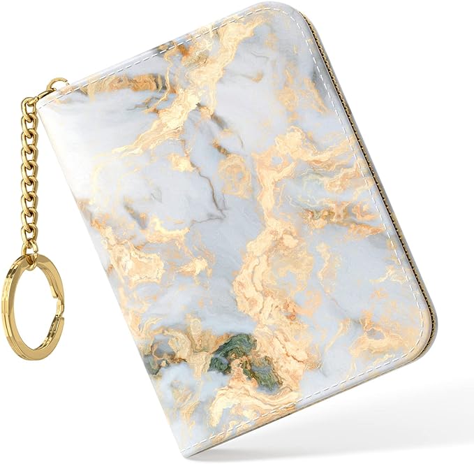 Nipichsha Women's Gray Gold Marble Leather Slim RFID Wallet, Compact Size, 12-Slot with Zipper and Keychain | Leather Card Holder Wallet, Credit Card Wallet Organizer, Business Card Case with Zipper & Keychain, 12-Slot Compartment by Nipichsha