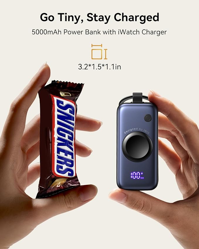 INIU SnapGo Portable Charger, 5000mAh Mini Power Bank for Apple Watch, Green | 20W Fast Charging, Travel Keychain, Built-in USB-C Cable, Flight-Safe, Battery Pack for Apple Watch, iPhone 17 etc, Green - Image 2