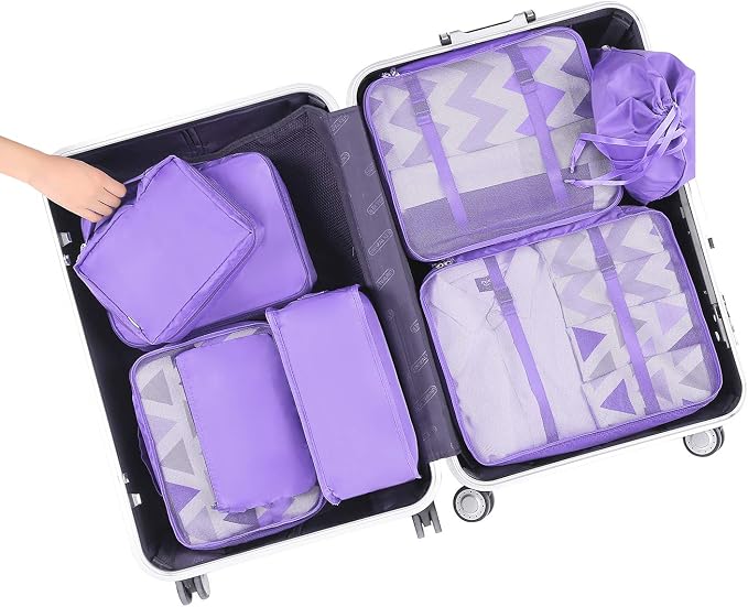 BAGAIL 8 Set Packing Cubes Luggage Packing Organizers for Travel Accessories-Light Purple - Image 7