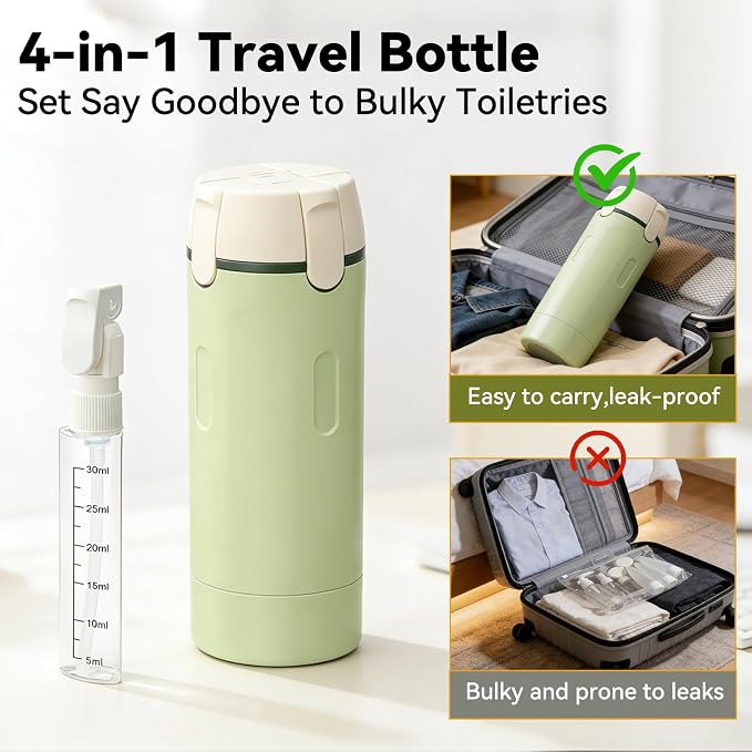 4 in 1 Travel Dispenser Bottle with Cleaning Brush,4 Pack 30ml Leak Proof Refillable Travel Size Toiletries Containers for Shampoo Conditioner,Portable Travel Bottles Set for Vacation Camping & Gym - Image 5