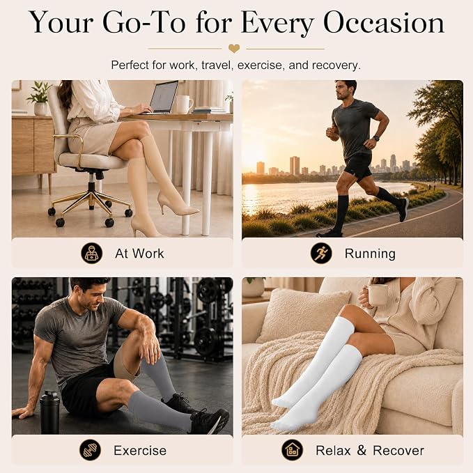 4 Pairs-Compression Socks for Women&Men Circulation-Best Support for Nurses,Running,Athletic - Image 7
