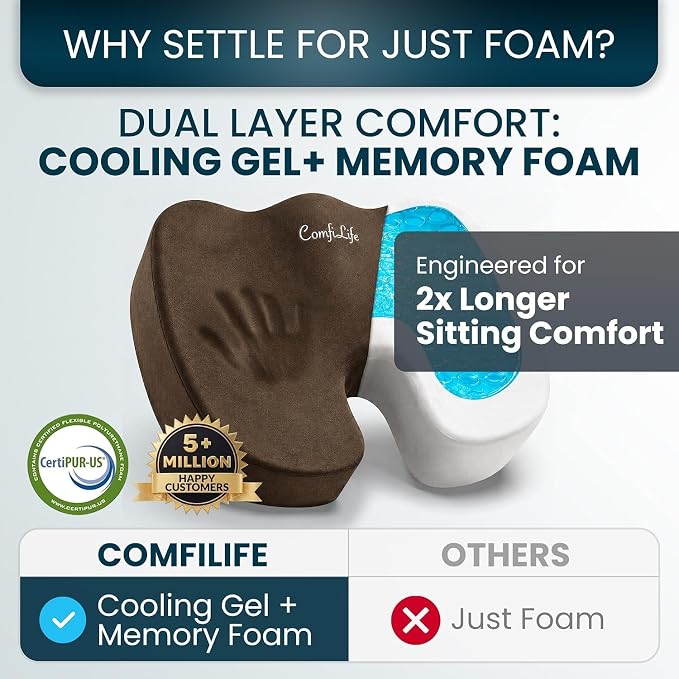 ComfiLife Extra Large Gel & Memory Foam Seat Cushion - Doctor Recommended Office Chair, Car Seat, Lifting Cushion - Back & Sciatica Pain Relief - Wide Seat Cushion for Big & Tall (Brown) - Image 5