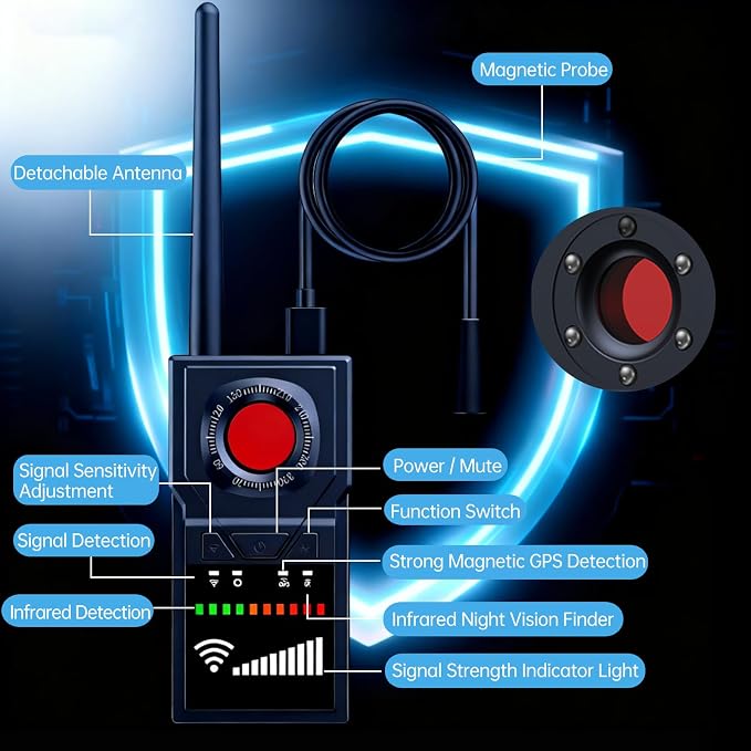 Multifunctional Hidden Camera Detector & GPS Detector With Silent Mode | Anti-spy Detector GPS 6 Modes，Bug Detector Listening Device Detector for Travel, Hotel, Car Privacy Protection with LED - Image 6