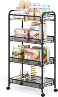 TOOLF 4-Tier Rolling Cart, Metal Utility Cart, Slide Out Storage Cart with Wooden Tabletop and Mesh Baskets, Easy Assemble Trolley for Kitchen Bathroom Laundry Room Bedroom Apartments Dormitory by TOOLF