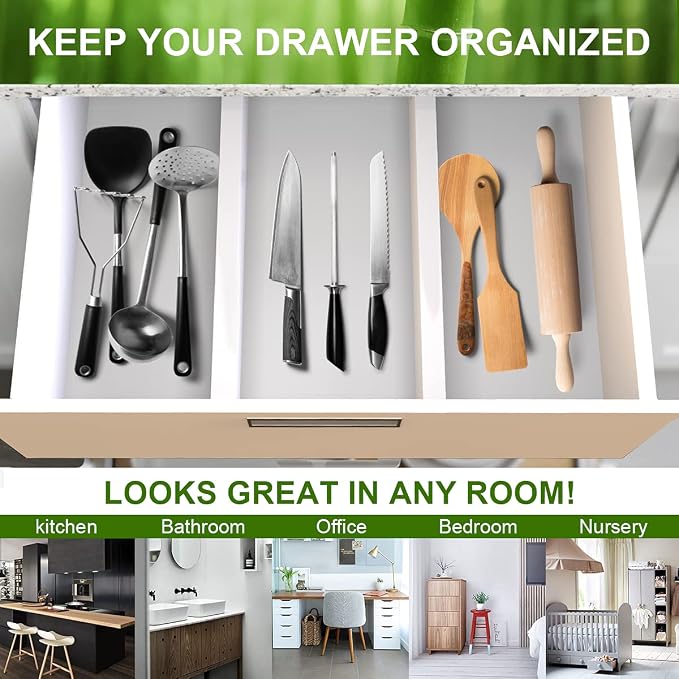 Bamboo Drawer Dividers Organizers, Expandable Drawer Separators Splitter,17-22 inches Long Adjustable Spring-loaded Organizer for Large Utensil, Clothes, Tools Drawers (White) - Image 5