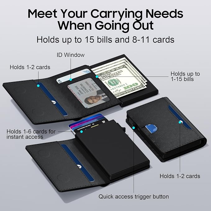 Wallet for Men 8-11 Cards, Mens Slim Wallets, Smart Pop Up Card Wallet With RFID Blocking Function, ID Window, Cash Slots Front Pocket, (Black) - Image 2