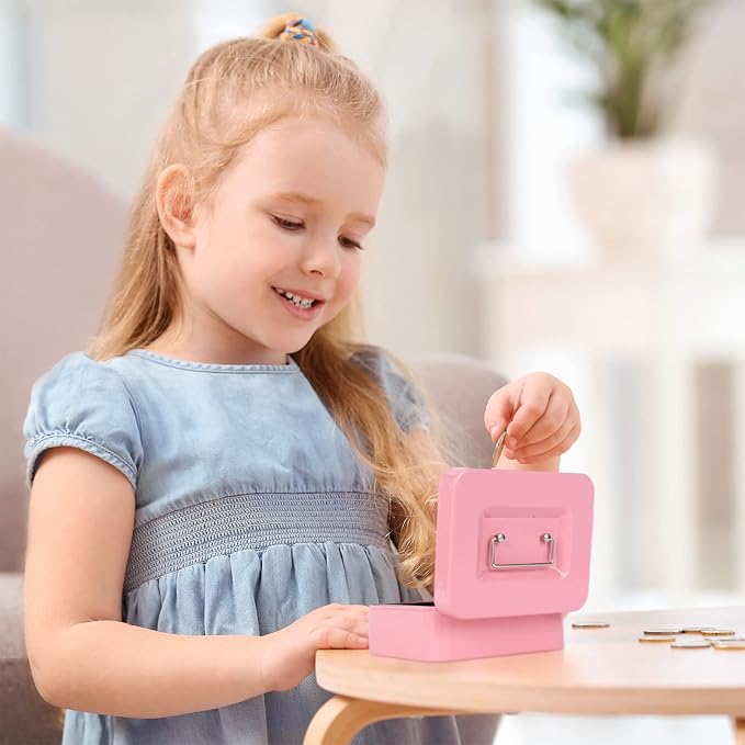 Goehiaul Cash Box with Combination Lock and Money Tray Metal Money Box for Cash Small Cash Box for Money Safe 7.87"x6.3"x3.54" Pink - Image 2