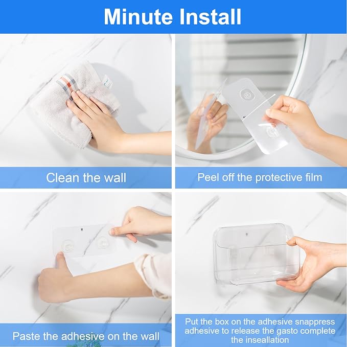 Acrylic Wall Mount Organizer, 3Pcs Clear Adhesive Bathroom Shelves | Acrylic Soap Basket for wall,No Drilling Hang Wall Adhesive Shelves, Self Adhesive Shelf for Bathroom, Kitchen, Living Room - Image 6
