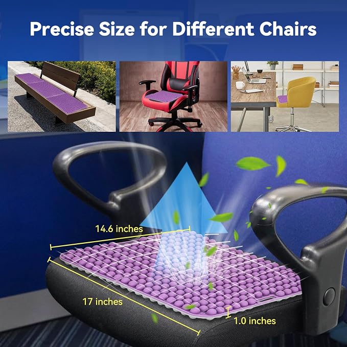 Purple Silicone Seat Cushion for Long Sitting Hours on Office & Home Chair, with 3D Non-Slip for Office Chair Cushions, Car Seats, Airplane Seat, Wheelchair Seat Cushions,Long Trips - Image 2