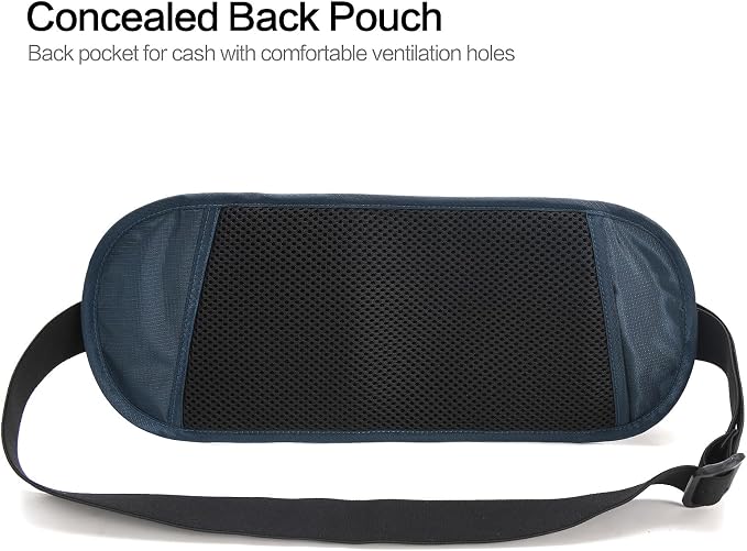 TRAVELSAFE Slim RFID Blocking Money Belt for Travel - Anti-Theft Hidden Passport Holder Waist Wallet with Secure Pouch for Cash, Credit Cards & Phone Safe (B - Navy Blue) - Image 5