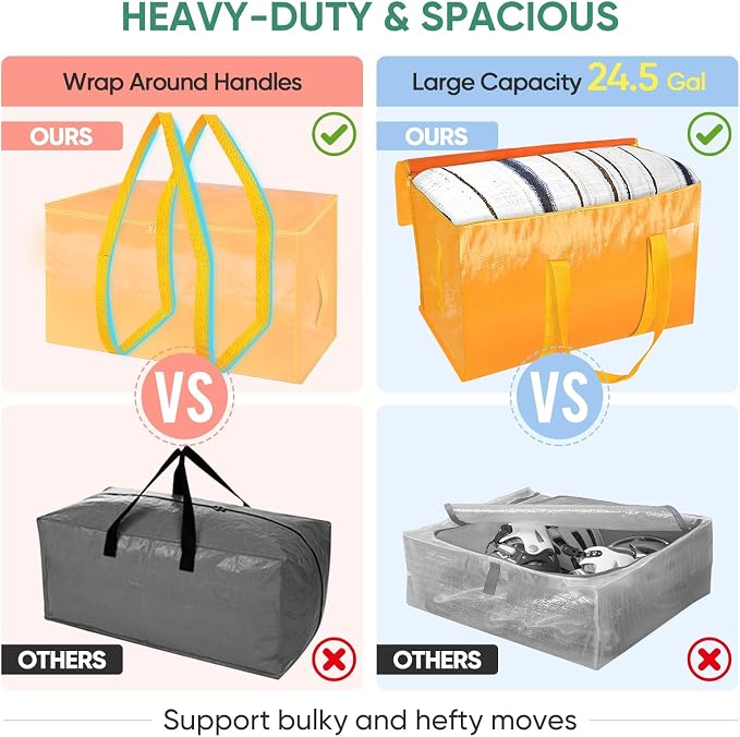 BALEINE 2-Pack Oversized Moving Bags with Reinforced Handles, Heavy-Duty Storage Tote for Clothes, Moving Supplies (Light Yellow, 2-Pack) - Image 4