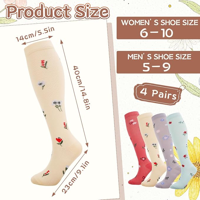 4/6 Pairs Compression Socks for Women 20-30mmHg Knee High Socks | Breathable Comfort Support Socks, Thick Cotton Fabric, Striped Ribbed Design, Fatigue Relief, For Nurses Flying Pregnancy - Image 2