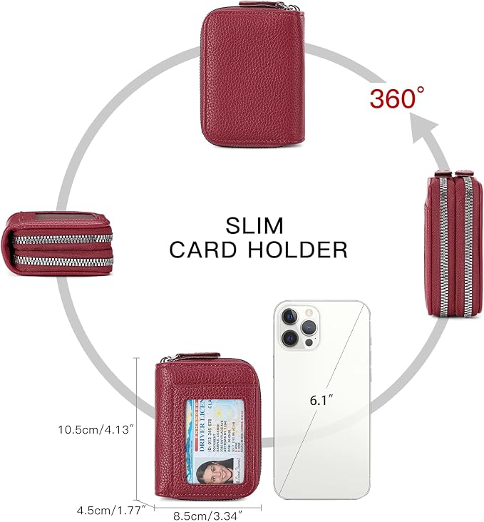 RNIEGA Credit Card Holder Wallet RFID Blocking Leather Small Wallet for Women Double Zipper Wallet with ID Window - Image 5