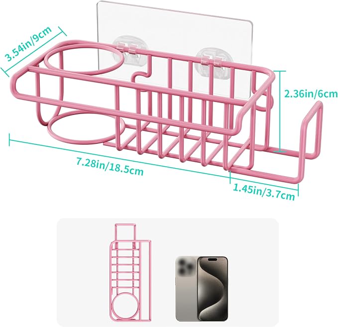 HapiRm Sink Caddy Sponge Holder - No Drill Sponge Holder for Kitchen Sink, Rustproof and Waterproof Kitchen Organizer - Pink - Image 6