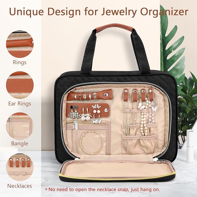 Toiletry Bag for Women, Hanging Travel Toiletry Bag with Jewelry Organizer Compartment Large Makeup Bag, PVC Waterproof Cosmetic Travel Bag for Travel Business Trips Camping Bathroom, Black - Image 2