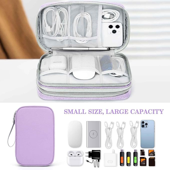 FYY Electronic Organizer, Travel Tech Pouch Bag, Large, Light Purple | Wrist Strap, Waterproof, Double Layers Portable Electronics Travel Carrying Case for Cord, Charger, Daily Business Trips Use - Image 6